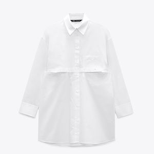 Zara White Buttoned Poplin Dress
